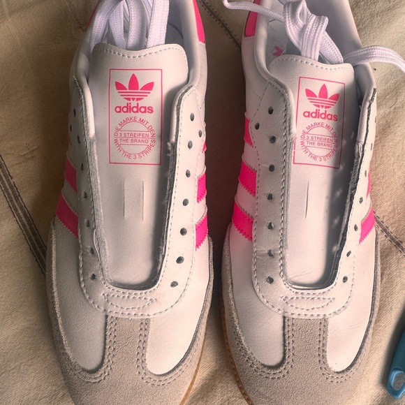 adidas Shoes - Adidas Women's White and Pink Striped Sneakers